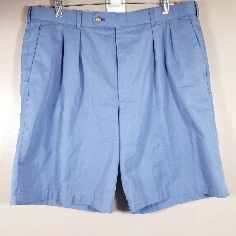 Peter Millar Shorts Mens 36 Blue Nano Luxe Sport Solid Stretch Golf 9" Pleated